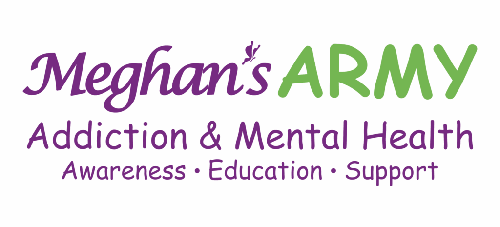MeghansArmyLogoandTagline Meghans ARMY logo for Addiction and Mental Health, Awareness, Education, Support.